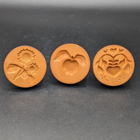 3 Rycraft cookie press molds apple heart sunflower 2" Grandma Cottage Vintage